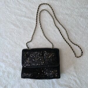 Whiting and Davis Mesh Purse Vtg Black Womens‎ Gold Strap Evening Mirror Broken